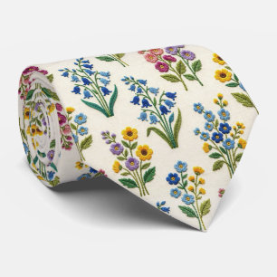 Vintage Wildblumen Faux-Stickerei-Design Krawatte