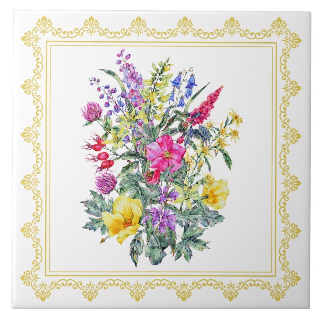 Vintage Wildblumen Fliese (Vorderseite)
