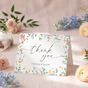 Vintage-Wildblumen-Hochzeit in sanften Pastellfarb Dankeskarte