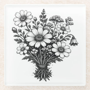 Vintage-Wildblumen-Linolschnitt botanische Blumenk Glasuntersetzer