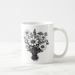 Vintage-Wildblumen-Linolschnitt botanische Blumenk Kaffeetasse