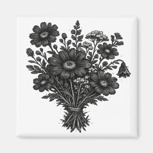 Vintage-Wildblumen-Linolschnitt botanische Blumenk Magnet