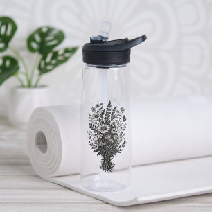 Vintage-Wildblumen-Linolschnitt botanische Blumenk Trinkflasche