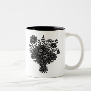 Vintage-Wildblumen-Linolschnitt botanische Blumenk Zweifarbige Tasse