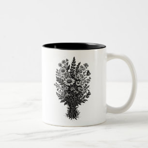 Vintage-Wildblumen-Linolschnitt botanische Blumenk Zweifarbige Tasse