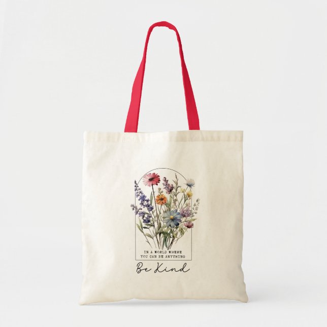 Vintage-Wildblumen mit Zitat - Sei freundlich Tragetasche (Vorne)