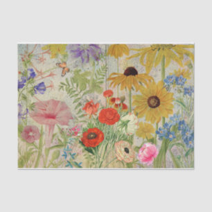 Vintage Wildblumen Natur Botanisches Collage Seidenpapier