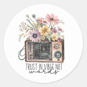 Vintage-Wildblumen Retro-Radio-Stimmung Vertrauens Runder Aufkleber
