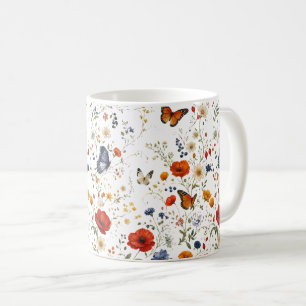 Vintage-Wildblumen-Schmetterling-Blumendesign Kaffeetasse
