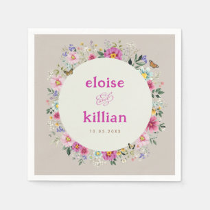 Vintage Wildblumen Schmetterlinge Hochzeit Serviette