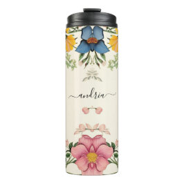 Vintage Wildblumen, Schwarzen Skriptnamen anpassen Thermosbecher