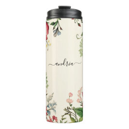 Vintage Wildblumen, Schwarzen Skriptnamen anpassen Thermosbecher