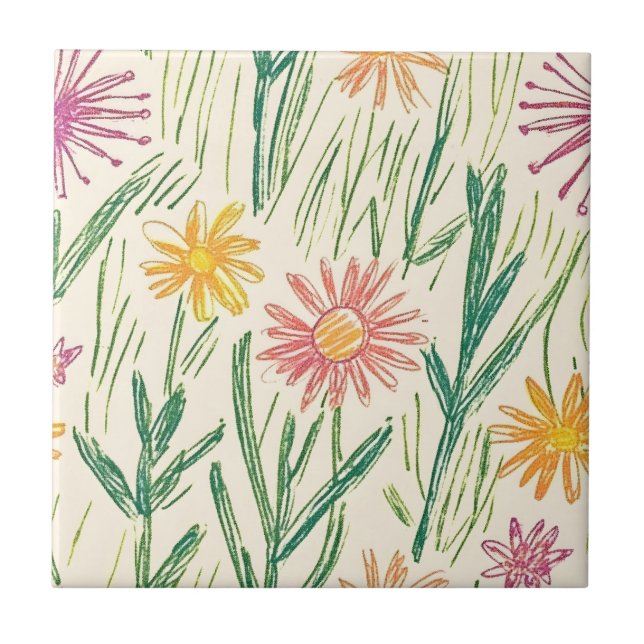 Vintage-Wildblumen-Skizze (10) Fliese (Vorderseite)
