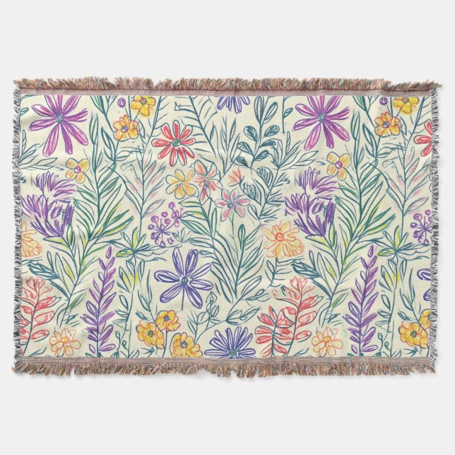 Vintage-Wildblumen-Skizze (2) Decke (Vorderseite)