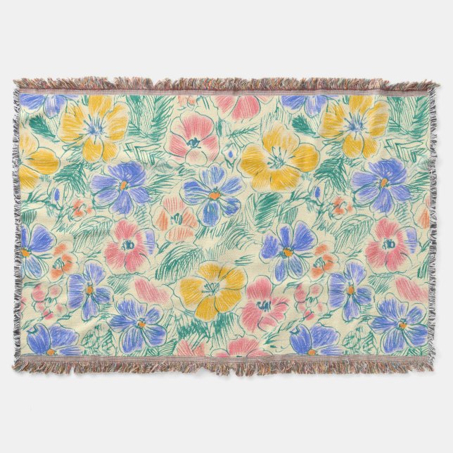 Vintage-Wildblumen-Skizze (3) Decke (Vorderseite)