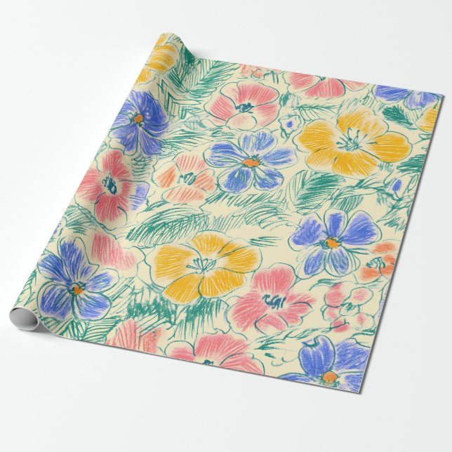 Vintage-Wildblumen-Skizze (3) Geschenkpapier (Ungerollt)
