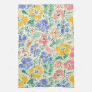 Vintage-Wildblumen-Skizze (3) Geschirrtuch