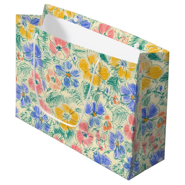 Vintage-Wildblumen-Skizze (3) Große Geschenktüte (Vorderseite Schrägansicht)