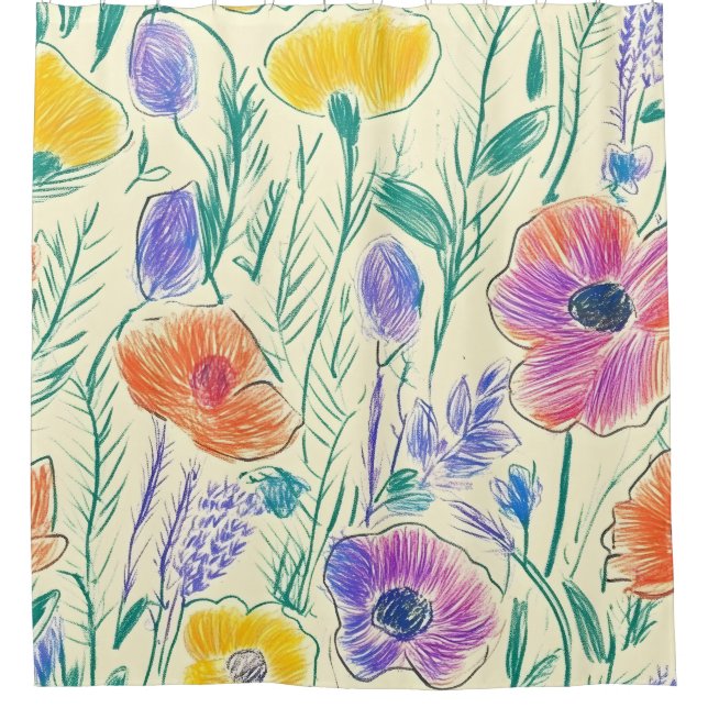 Vintage-Wildblumen-Skizze (6) Duschvorhang (Vorderseite)