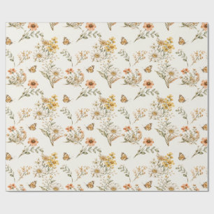 Vintage-Wildblumen- und Schmetterlings-Nahtlosmust Geschenkpapier