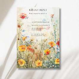 Vintage-Wildblumenwiese-Herbsthochzeit RSVP Karte