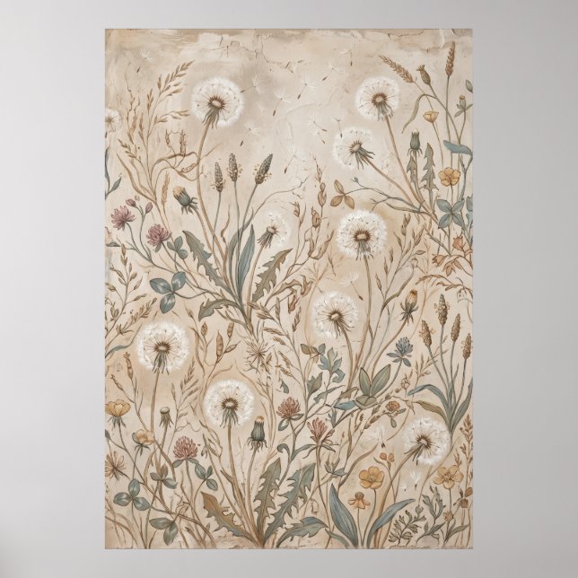 Vintage-Wildblumenwiesenplakat Poster (Vorne)