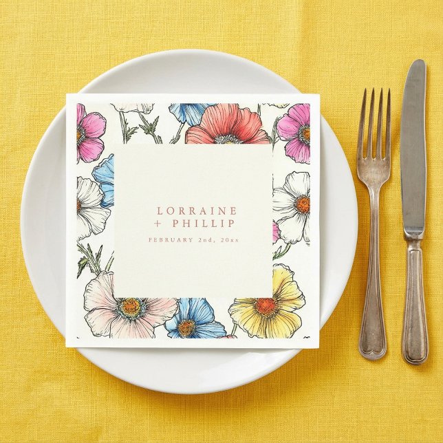 Vintage wilde Blume Serviette (Vintage wild flowers wedding napkin.)