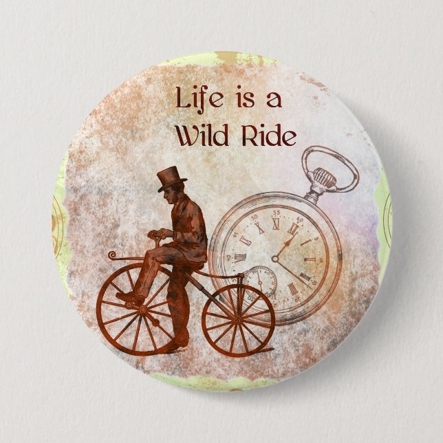 Vintage wilde FahrtSteampunk Fahrrad-Collage Button (Vorderseite)