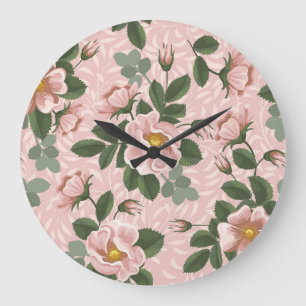 Vintage Wilde Rosen: Floraler Hintergrund Große Wanduhr