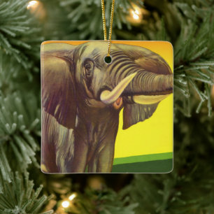 Vintage Wilde Tiere, Afrikanischer Elefant mit Son Keramikornament