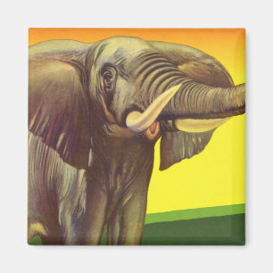 Vintage Wilde Tiere, Afrikanischer Elefant mit Son Magnet