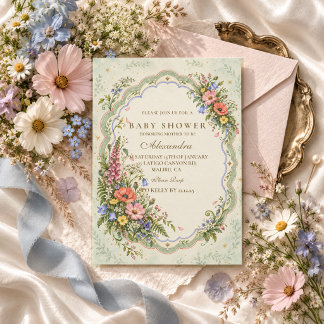 Vintage-Wildflower-Baby-Party Einladung