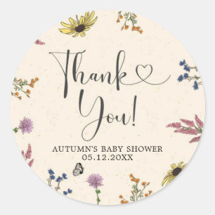 Vintage-Wildflower-Baby-Shower-Dankeschön-Aufklebe Runder Aufkleber
