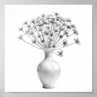 Vintage Wildflower Bouquet Pencil Sketch Art Poster