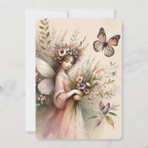 Vintage-Wildflower-Fee und Schmetterling  Feiertagskarte