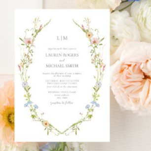 Vintage-Wildflower-Garten-Monogramm-Hochzeit Einladung