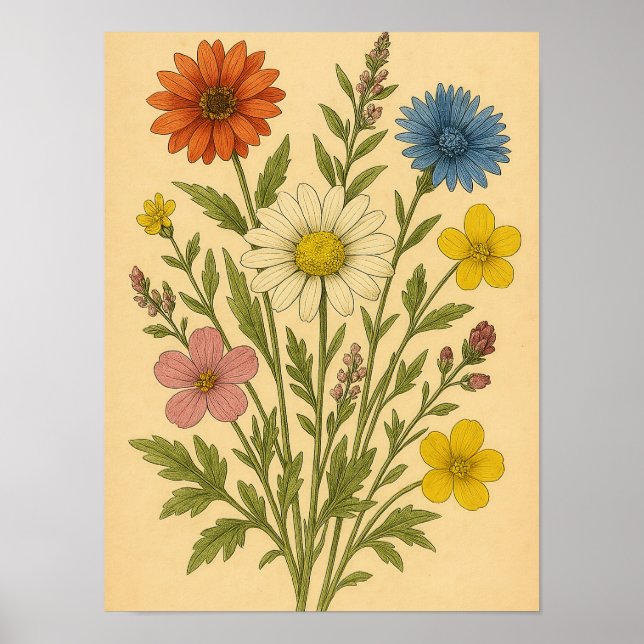 Vintage Wildflower on Weathered Paper Poster (Vorne)