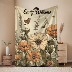 Vintage Wildflowers Decke, Maßgeschneiderte Namens Fleecedecke
