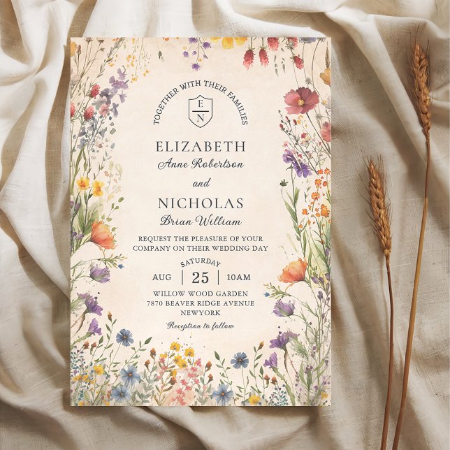 Vintage Wildflowers Garden Wedding Invitation Einladung (Von Creator hochgeladen)