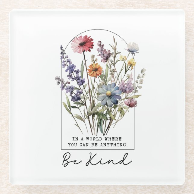 Vintage Wildflowers with Quote - Be Kind Glasuntersetzer (Vorderseite)