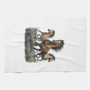 Vintage Wildpferde laufende Western-Vektor-Shirt_1 Geschirrtuch