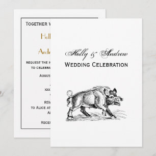 Vintage-Wildschwein-Zeichnung SW #2 Einladung