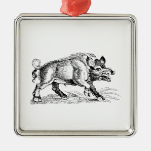 Vintage-Wildschwein-Zeichnung SW #2 Silbernes Ornament
