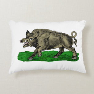 Vintage-Wildschwein-Zeichnung SW #3C Dekokissen