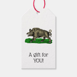 Vintage-Wildschwein-Zeichnung SW #3C Geschenkanhänger