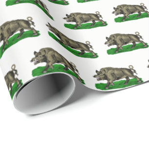 Vintage-Wildschwein-Zeichnung SW #3C Geschenkpapier
