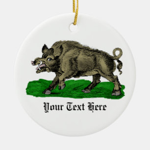 Vintage-Wildschwein-Zeichnung SW #3C Keramik Ornament
