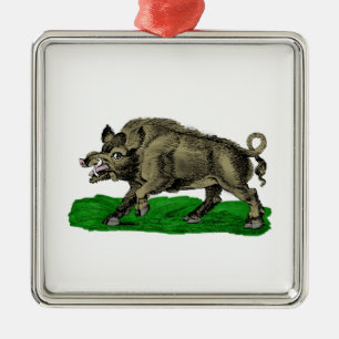 Vintage-Wildschwein-Zeichnung SW #3C Ornament Aus Metall