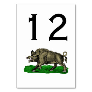 Vintage-Wildschwein-Zeichnung SW #3C Tischnummer