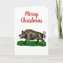Vintage-Wildschwein-Zeichnung SW #3C Weihnachtskar